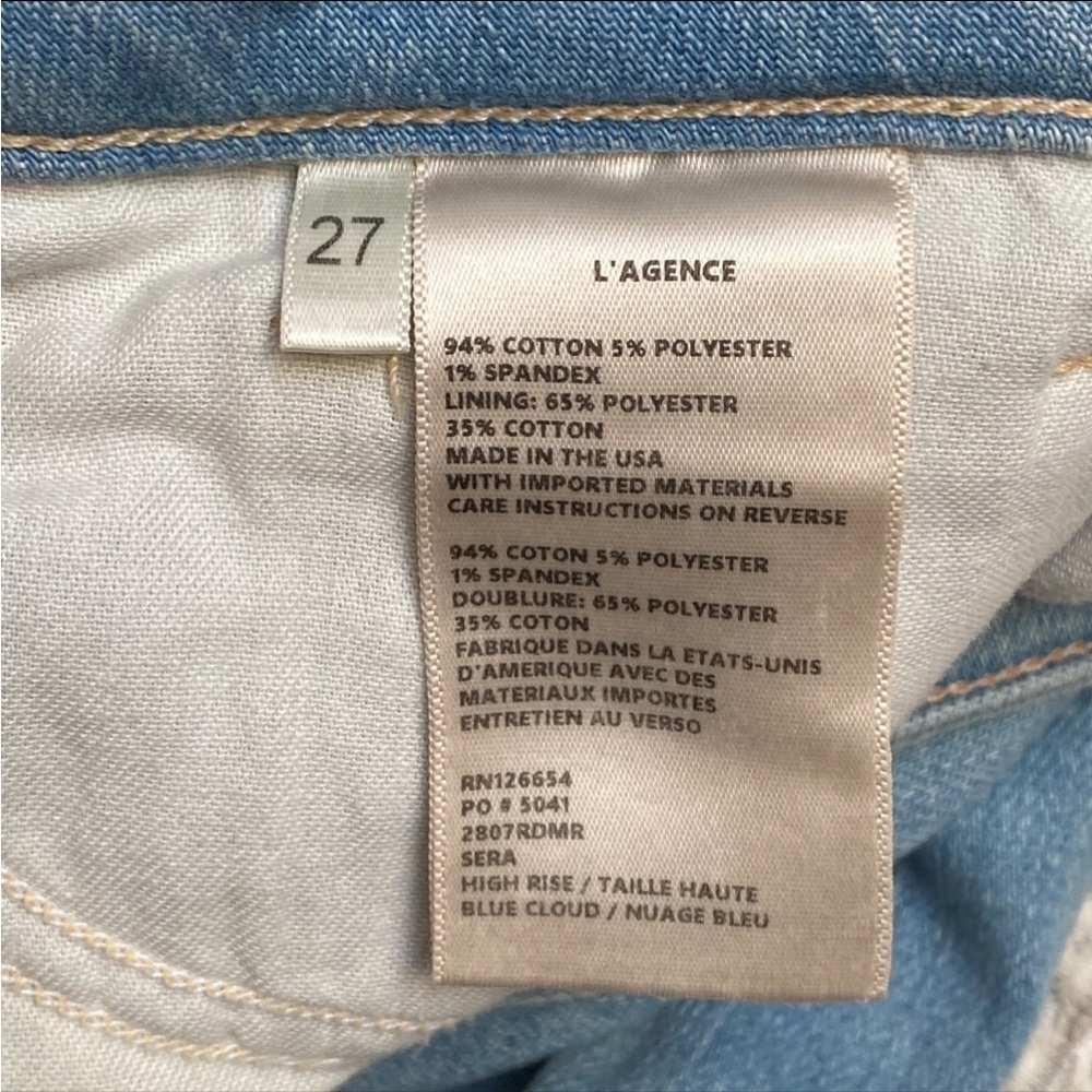 L’AGENCE Sera High Rise Flare Jeans 27 Blue Cloud Light Wash Raw Hem - Picture 13 of 15